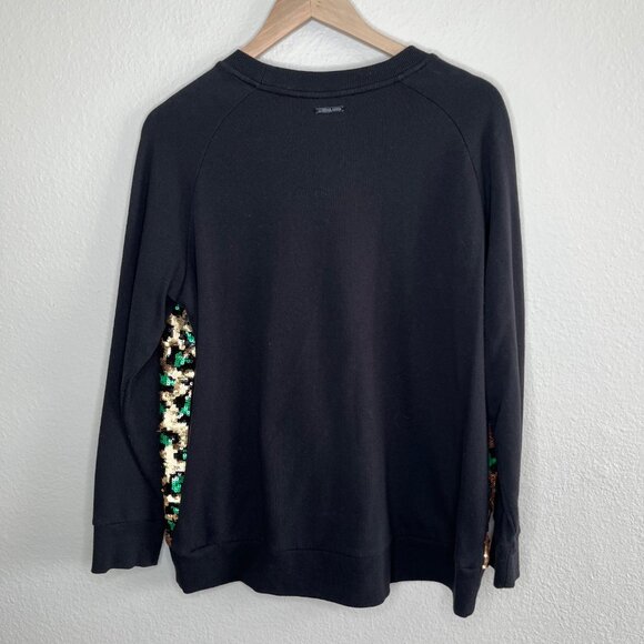 Michael Michael Kors Sequin Gold and Green Leopard Print Black Sweatshirt 0X - Picture 6 of 10